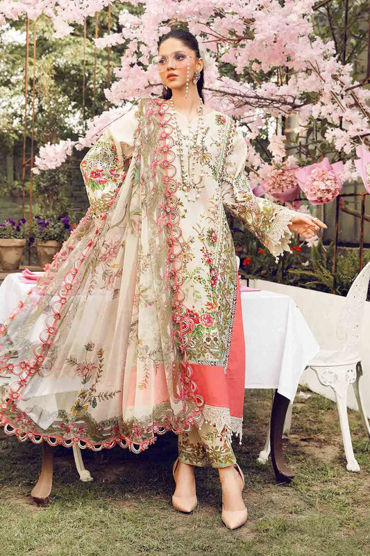 3 Piece Unstitched Embroidered Lawn Suit | MPT-2605-A - MARIA.B