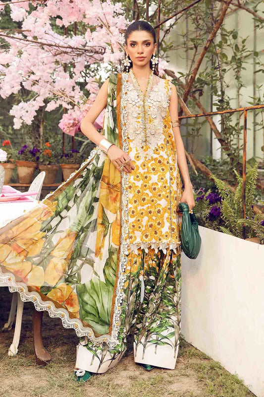 3 Piece Unstitched Embroidered Lawn Suit | MPT-2606-A - MARIA.B