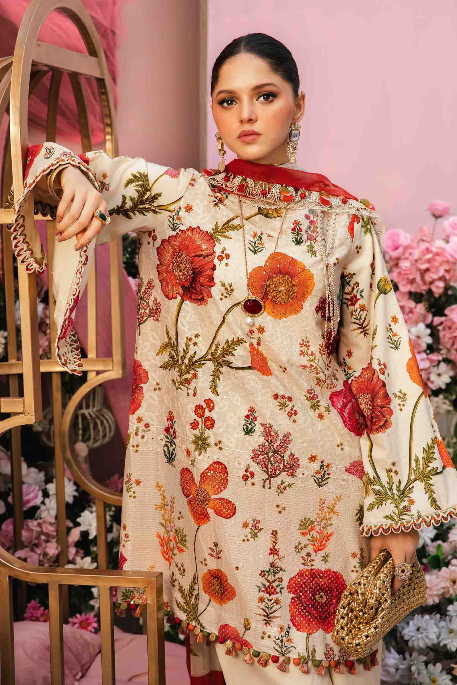 3 Piece Unstitched Embroidered Lawn Suit | MPT-2607-A - MARIA.B