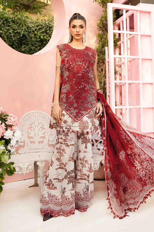 3 Piece Unstitched Embroidered Lawn Suit | MPT-2608-A - MARIA.B