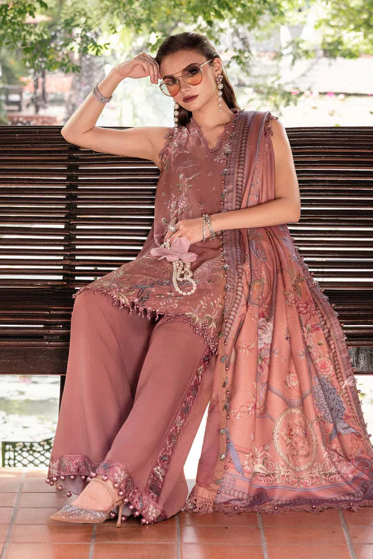 MPT-2801-A 3 Piece Unstitched Embroidered Twill Linen Suit -  Maria B