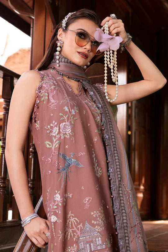 MPT-2801-A 3 Piece Unstitched Embroidered Twill Linen Suit -  Maria B