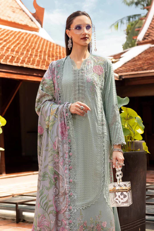 MPT-2802-A 3 Piece Unstitched Embroidered Twill Linen Suit -  Maria B