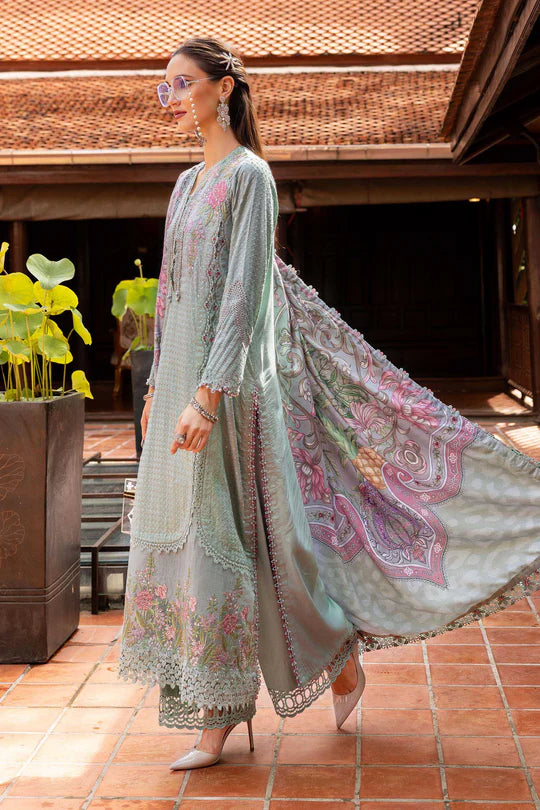 MPT-2802-A 3 Piece Unstitched Embroidered Twill Linen Suit -  Maria B