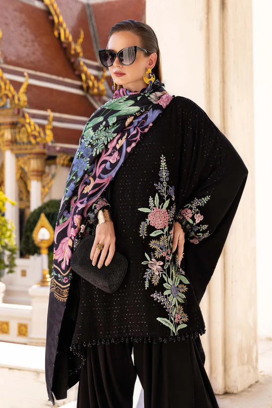 MPT-2802-B 3 Piece Unstitched Embroidered Twill Linen Suit -  Maria B
