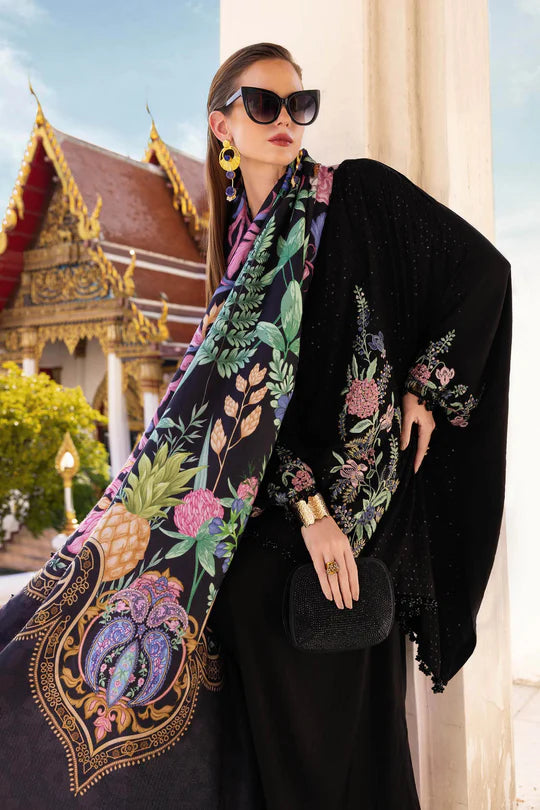 MPT-2802-B 3 Piece Unstitched Embroidered Twill Linen Suit -  Maria B