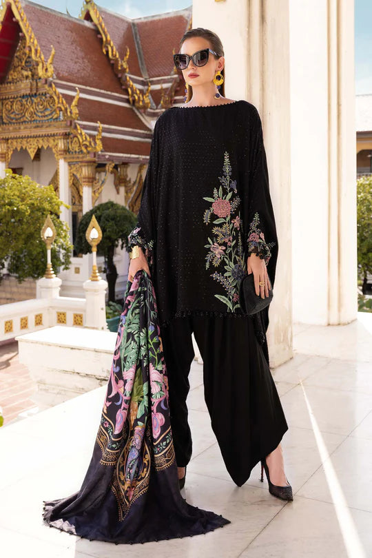 MPT-2802-B 3 Piece Unstitched Embroidered Twill Linen Suit -  Maria B