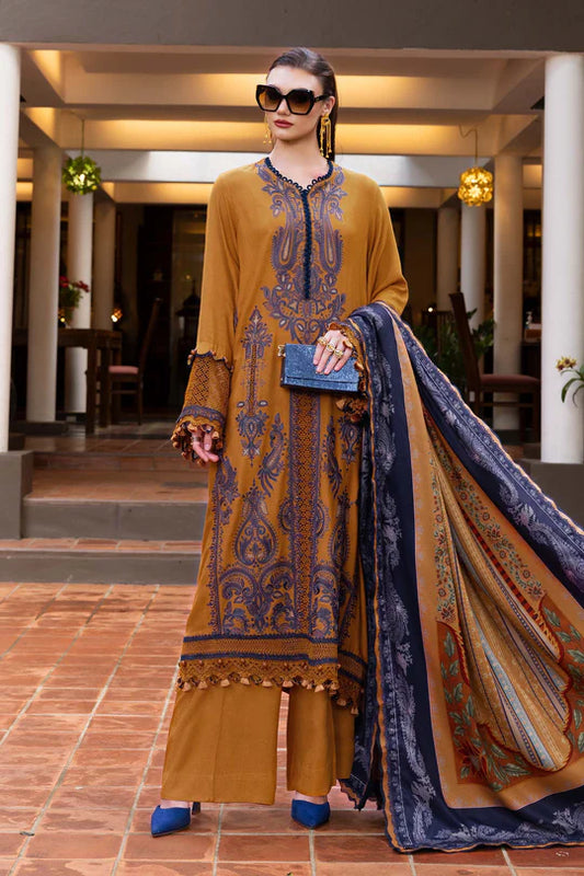 MPT-2803-A 3 Piece Unstitched Embroidered Twill Linen Suit -  Maria B