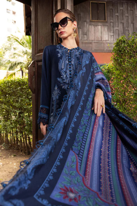 MPT-2803-B 3 Piece Unstitched Embroidered Twill Linen Suit -  Maria B