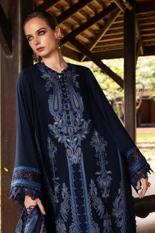 MPT-2803-B 3 Piece Unstitched Embroidered Twill Linen Suit -  Maria B