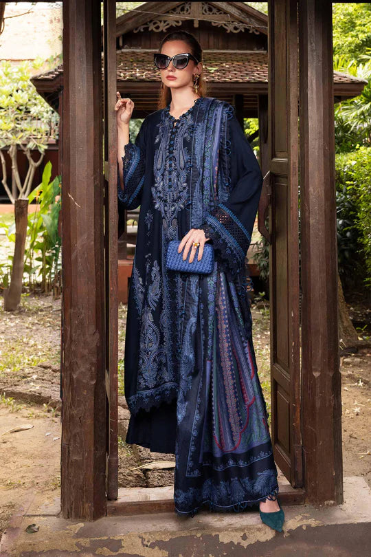 MPT-2803-B 3 Piece Unstitched Embroidered Twill Linen Suit -  Maria B