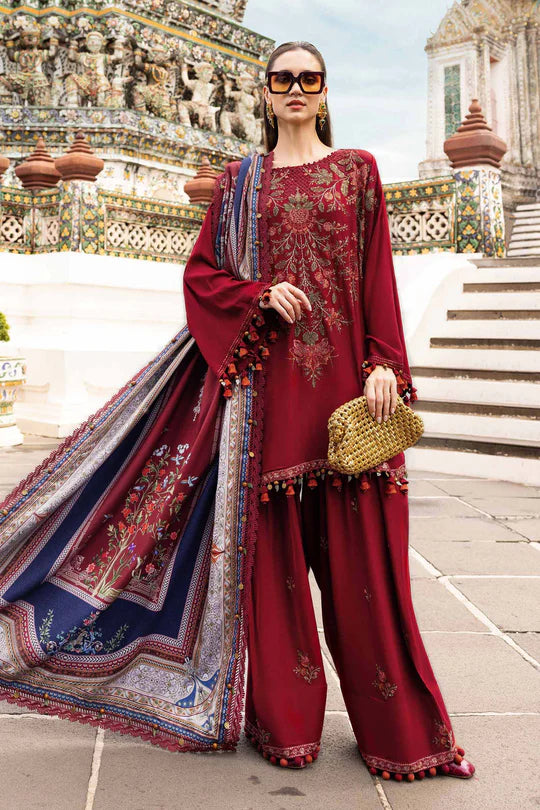 MPT-2805-A 3 Piece Unstitched Embroidered Twill Linen Suit -  Maria B