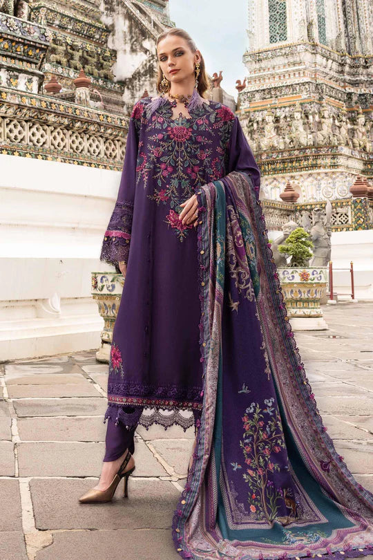 MPT-2805-B 3 Piece Unstitched Embroidered Twill Linen Suit -  Maria B