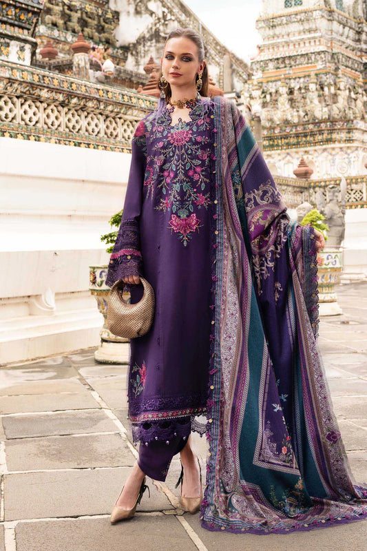 MPT-2805-B 3 Piece Unstitched Embroidered Twill Linen Suit -  Maria B