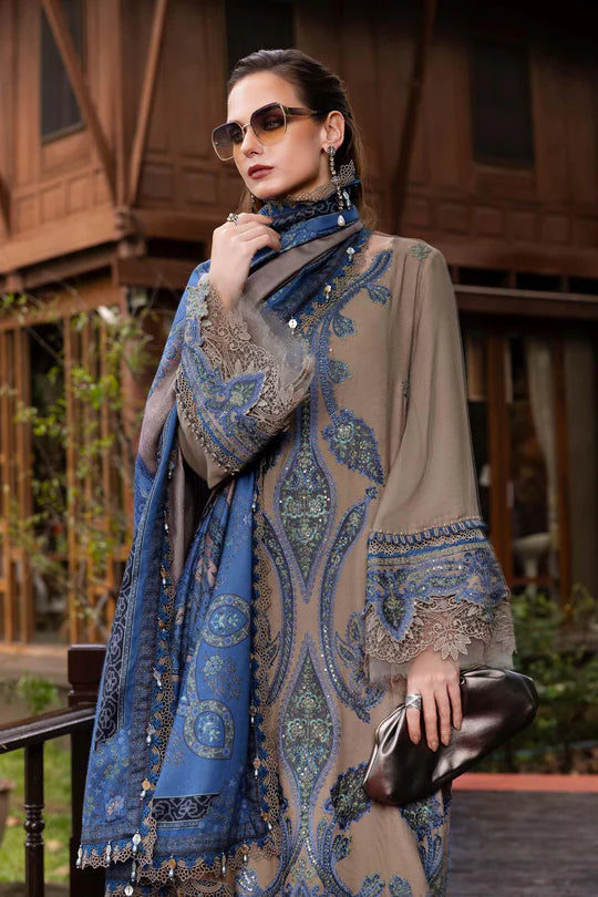 MPT-2806-A 3 Piece Unstitched Embroidered Twill Linen Suit -  Maria B