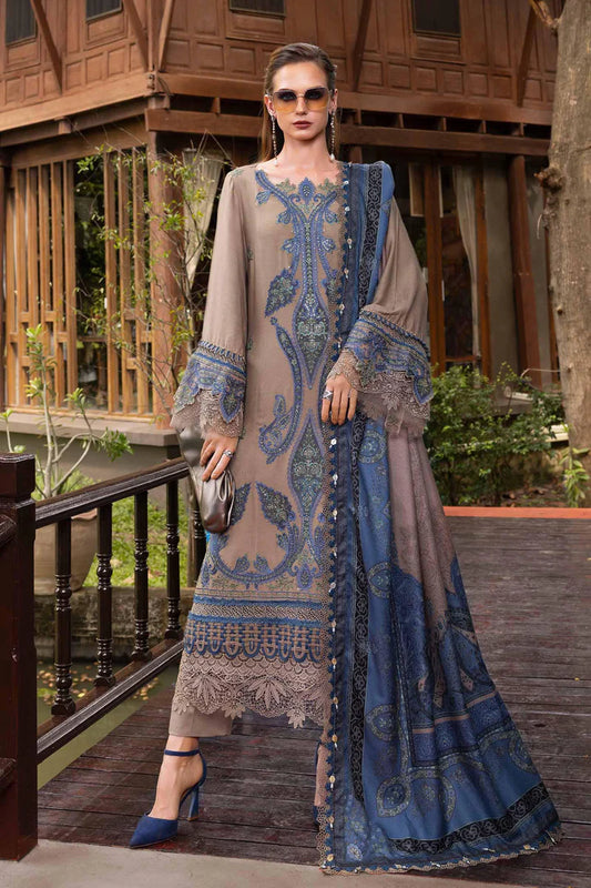 MPT-2806-A 3 Piece Unstitched Embroidered Twill Linen Suit -  Maria B