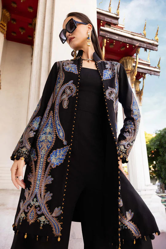 MPT-2806-B 3 Piece Unstitched Embroidered Twill Linen Suit -  Maria B
