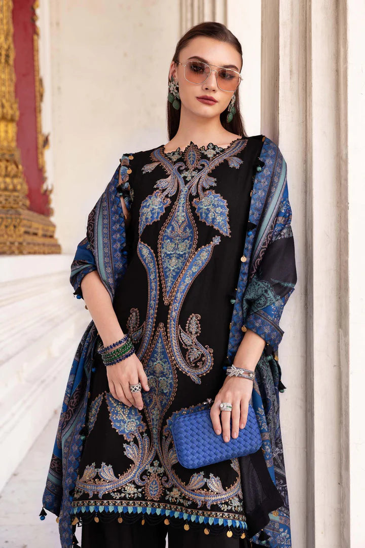 MPT-2806-B 3 Piece Unstitched Embroidered Twill Linen Suit -  Maria B