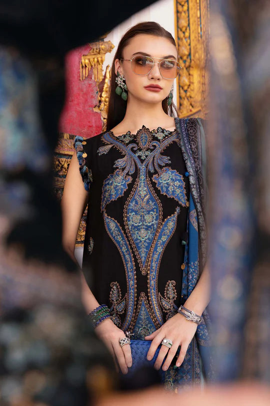 MPT-2806-B 3 Piece Unstitched Embroidered Twill Linen Suit -  Maria B