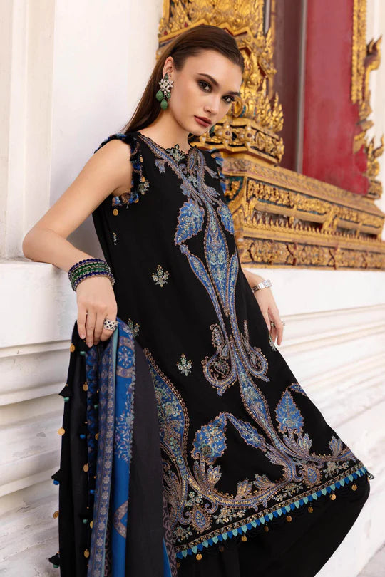 MPT-2806-B 3 Piece Unstitched Embroidered Twill Linen Suit -  Maria B