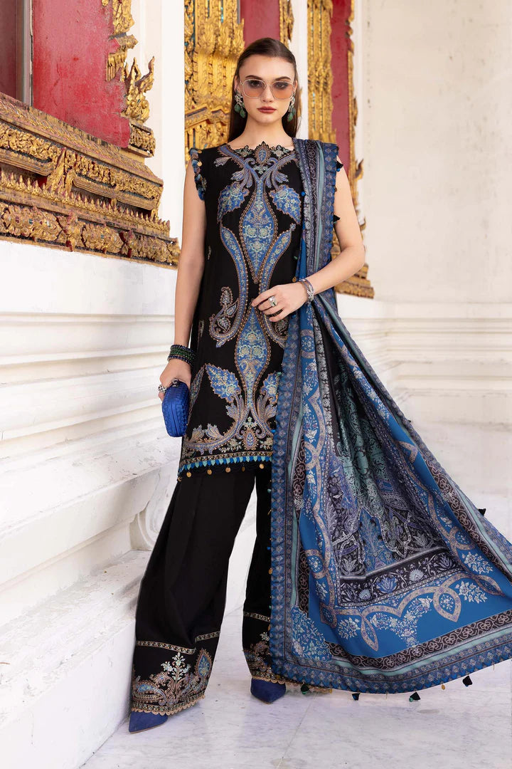 MPT-2806-B 3 Piece Unstitched Embroidered Twill Linen Suit -  Maria B