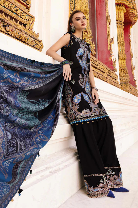 MPT-2806-B 3 Piece Unstitched Embroidered Twill Linen Suit -  Maria B