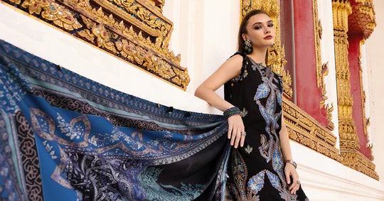 MPT-2806-B 3 Piece Unstitched Embroidered Twill Linen Suit -  Maria B