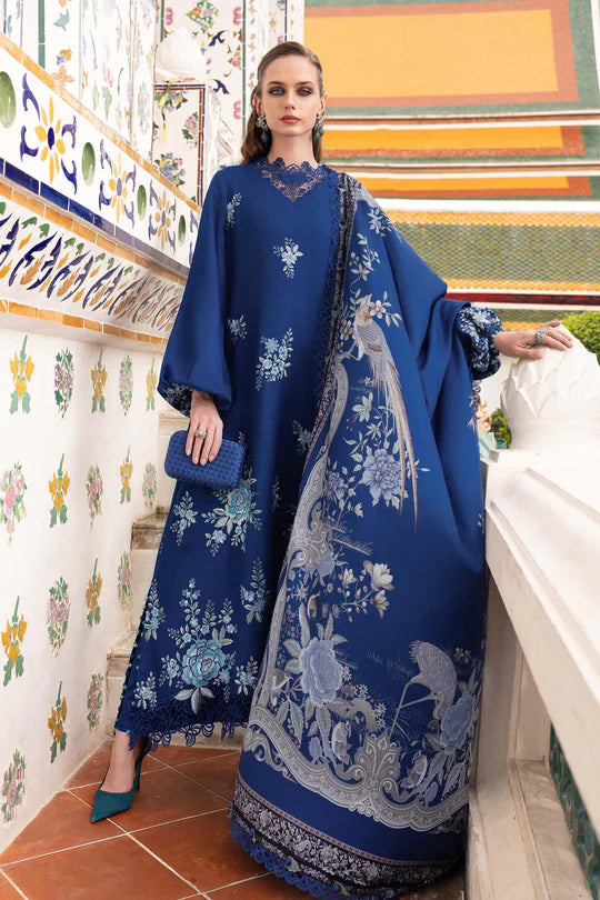 MPT-2808-B 3 Piece Unstitched Embroidered Twill Linen Suit -  Maria B