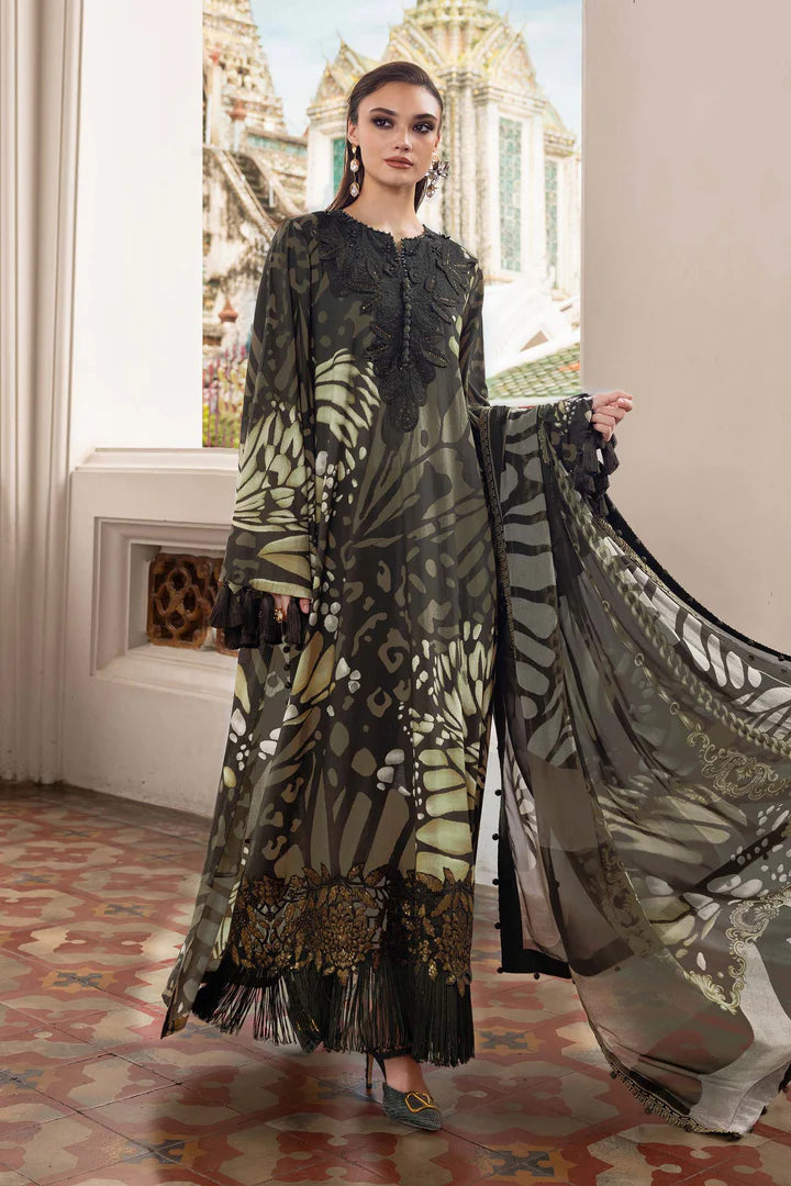 MPT-2809-A 3 Piece Unstitched Embroidered Twill Linen Suit -  Maria B