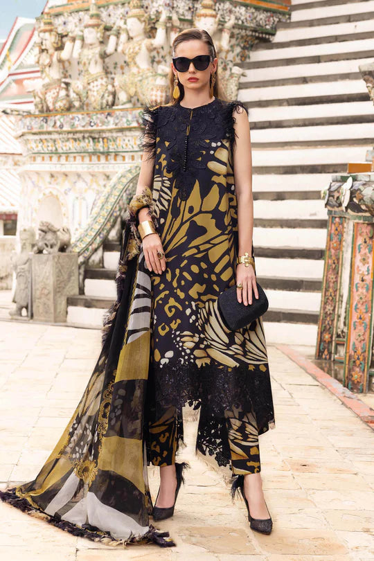 MPT-2809-B 3 Piece Unstitched Embroidered Twill Linen Suit -  Maria B