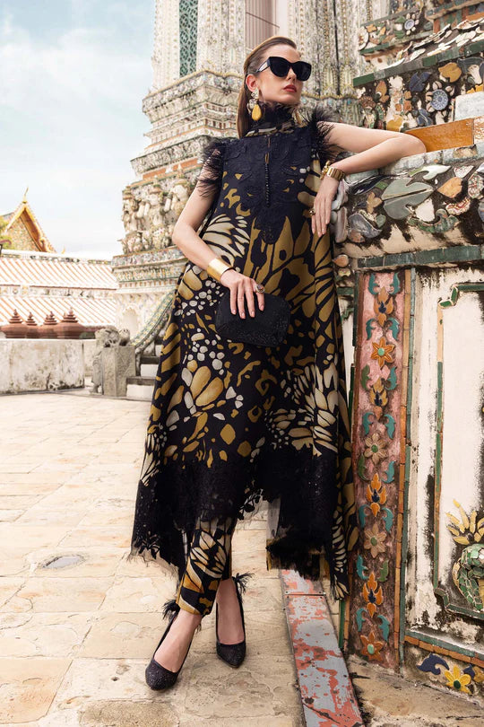 MPT-2809-B 3 Piece Unstitched Embroidered Twill Linen Suit -  Maria B