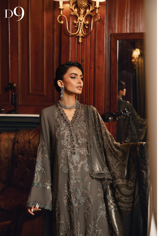 3 Piece Unstitched Embroidered Velvet Suit | DL-1209