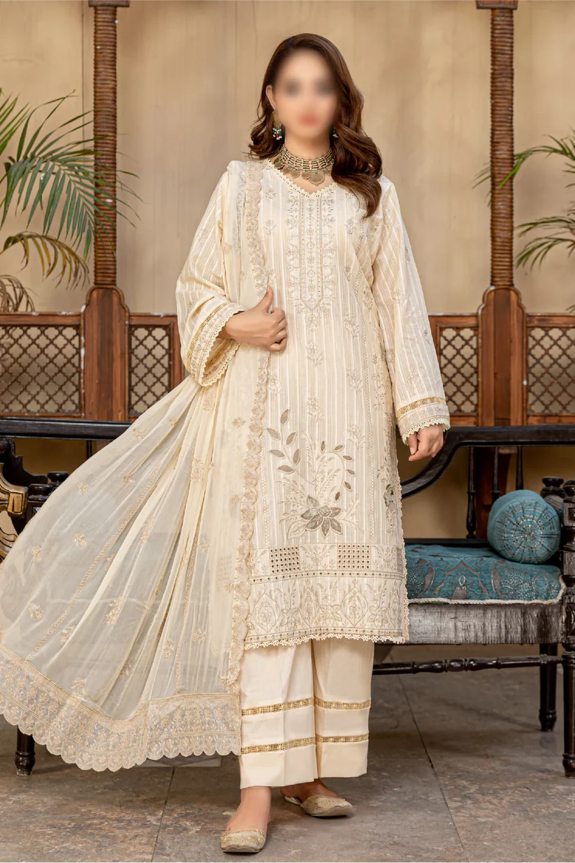 3 Piece - Embroidered Lawn - Farasha 107 - Fantak