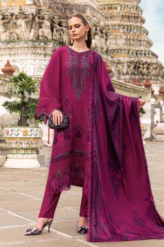 MPT-2804-B 3 Piece Unstitched Embroidered Twill Linen Suit -  Maria B